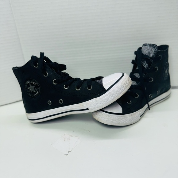 Converse Girl's CTAS Black/Wh Graphite Glitter Leather Hi Top Sneakers-Sz 1 - Picture 3 of 7
